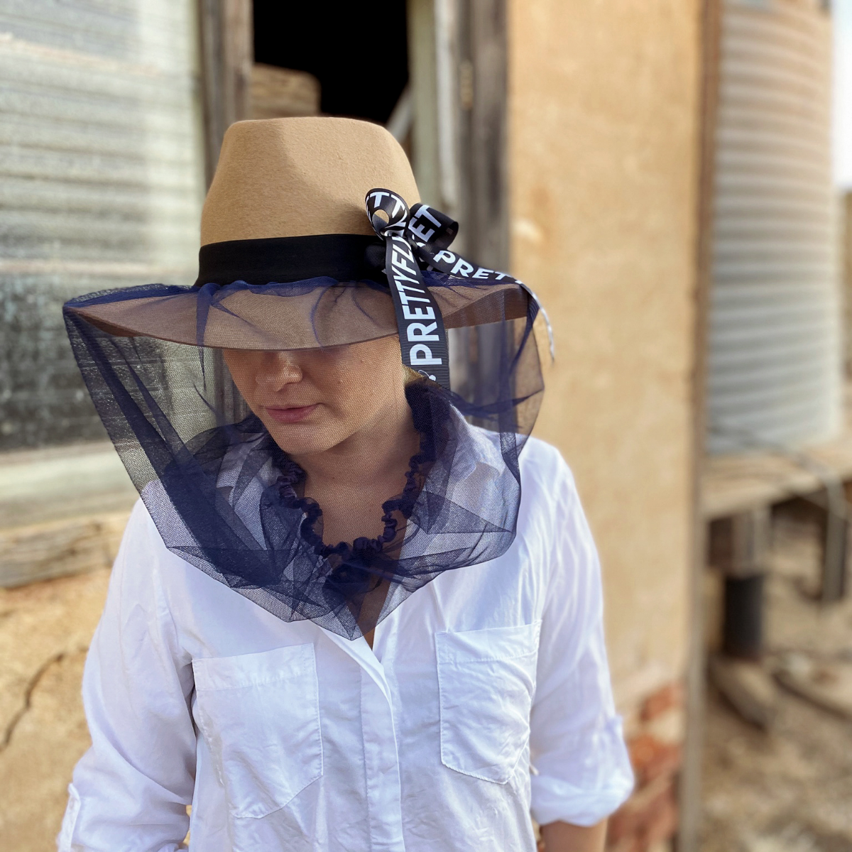 Wide-Brim Fly Net - Navy Blue